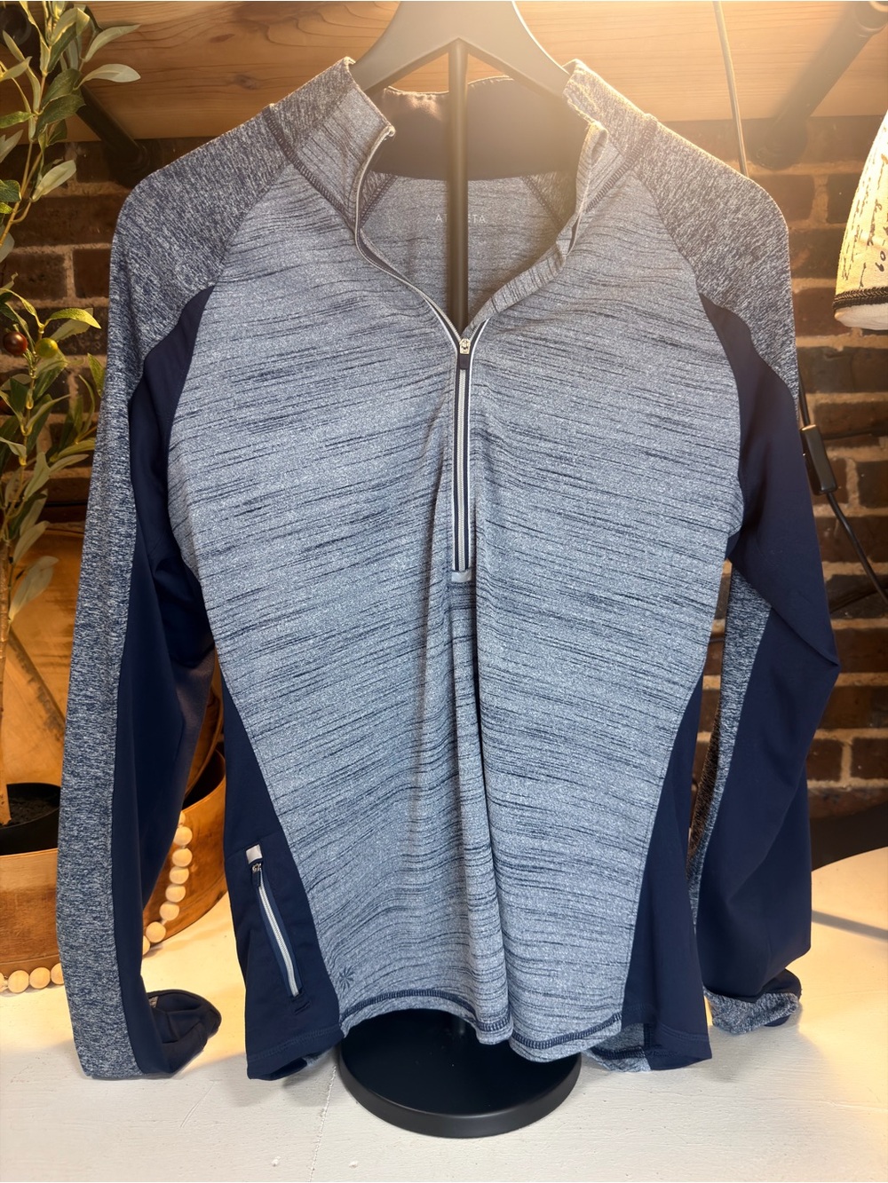 Athleta pullover Heathered Gray and Navy Half-Zip Performance Pullover